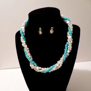 Vintage Avon Pearl Tone Necklace & Post Earrings